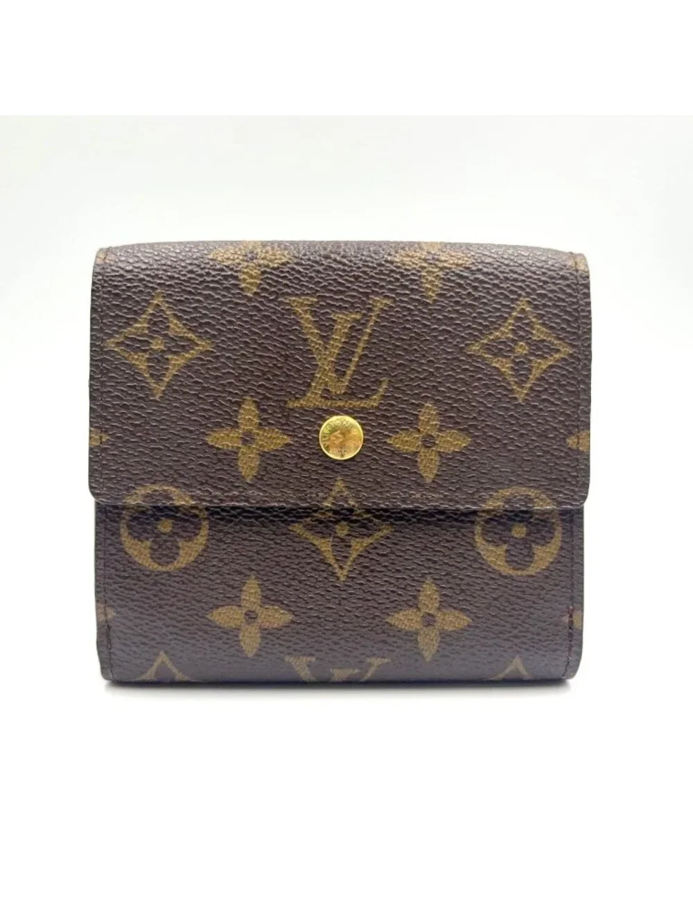Louis Vuitton Portefeuille Elise Monogram Hook Leather Brown Trifold Wallet Gold
